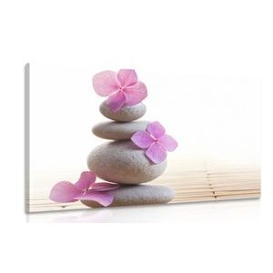 CANVAS PRINT BALANCE OF STONES AND PINK ORIENTAL FLOWERS - PICTURES FENG SHUI - PICTURES