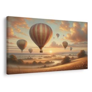 TABLEAU SUR TOILE – MONTGOLFIÈRES DANS LE CALME DU SOIR - TABLEAUX DE CHAMPS ET PRAIRIES - TABLEAUX
