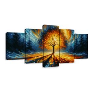 5-DÍLNÝ OBRAZ ZÁŘIVÝ STROM ŽIVOTA V OHNIVÝCH BARVÁCH - OBRAZY STROMY ŽIVOTA - PICTURES