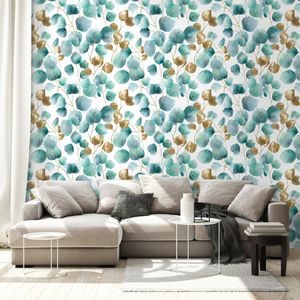 SAMOLEPÍCÍ FOTOTAPETA ZLATÉ A TYRKYSOVÉ LISTY - ΤΑΠΕΤΣΑΡΊΕΣ ΣΎΜΦΩΝΑ ΜΕ ΘΈΜΑ - ΤΑΠΕΤΣΑΡΊΕΣ