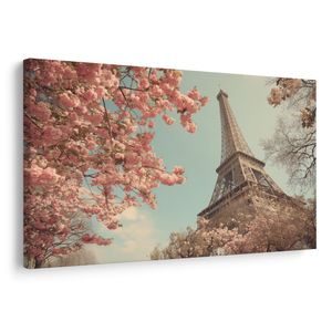 WANDBILD EIFFELTURM IN ROSA BLÜTE - BILDER VON PARIS - BILDER