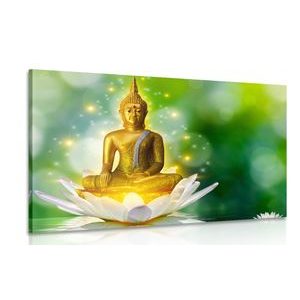 CANVAS PRINT GOLDEN BUDDHA ON A LOTUS FLOWER - PICTURES FENG SHUI - PICTURES