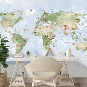 SAMOLEPÍCÍ FOTOTAPETA SVĚTOVÁ MAPA SE ZVÍŘATY - CHILDRENS WALLPAPERS - WALLPAPERS
