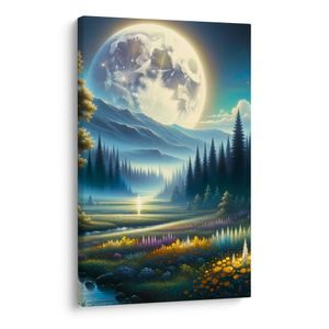 WANDBILD RUHIGE NACHTLANDSCHAFT MIT FLUSS - BILDER WALD - BILDER