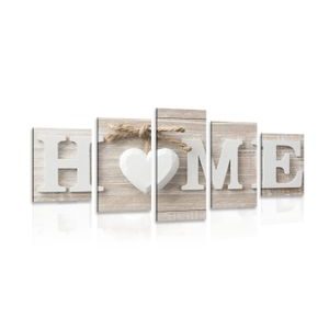 5-piece canvas print with the inscription Home in a vintage design