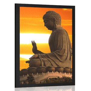 POSTER MIT PASSEPARTOUT BUDDHA-STATUE BEI SONNENUNTERGANG - FENG SHUI - POSTER