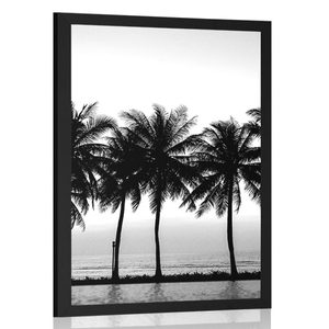 POSTER SUNSET OVER PALM TREES IN BLACK AND WHITE - BLACK AND WHITE - POSTERS