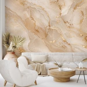 SAMOLEPÍCÍ TAPETA BÉŽOVÝ MRAMOR SE ZLATÝMI ŽILKAMI - MRAMOROVÉ TAPETY - WALLPAPERS