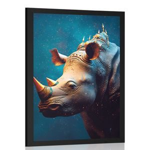 POSTER BLAU-GOLDENES NASHORN - HERRSCHER DES TIERREICHS - POSTER