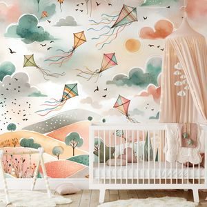 SAMOLEPÍCÍ TAPETA PASTELOVÉ LÉTAJÍCÍ DRACI NA OBLOZE - CHILDRENS WALLPAPERS - WALLPAPERS