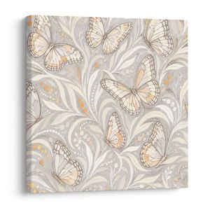CUADRO EN LIENZO MARIPOSAS EN TONOS PASTEL ENTRE HOJAS - CUADROS DE MARIPOSAS - CUADROS