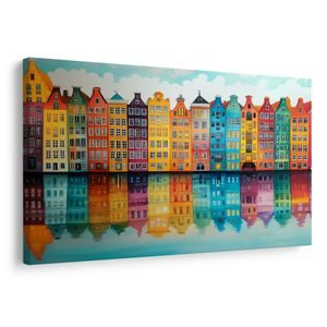 TABLEAU SUR TOILE – MAISONS COLORÉES AU BORD DU CANAL - MAISONS COLORÉES - TABLEAUX