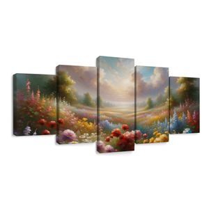 5-DÍLNÝ OBRAZ ROZKVETLÁ LOUKA V KRAJINĚ - ΠΊΝΑΚΕΣ ΑΓΡΟΎΣ ΚΑΙ ΛΙΒΆΔΙΑ - ΠΊΝΑΚΕΣ