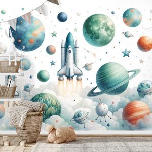 TAPETA DĚTSKÝ VESMÍRNÝ SVĚT S RAKETAMI - DĚTSKÉ TAPETY - TAPETY