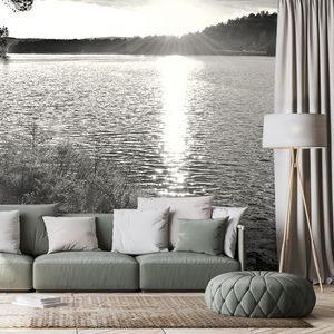 CARTA DA PARATI – TRAMONTO SUL LAGO IN BIANCO E NERO - CARTA DA PARATI BIANCO E NERO - CARTA DA PARATI