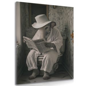 TABLOU ELEFANT CU ZIAR PE TOALETĂ - TABLOURI CU ELEFANȚI - TABLOURI