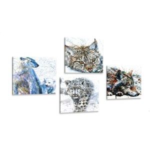 CANVAS PRINT SET ANIMALS IN AN INTERESTING WATERCOLOR DESIGN - SET OF PICTURES - PICTURES