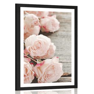 PLAKAT Z PASSE-PARTOUT ROMANTYCZNE RÓŻE - KWIATY - PLAKATY