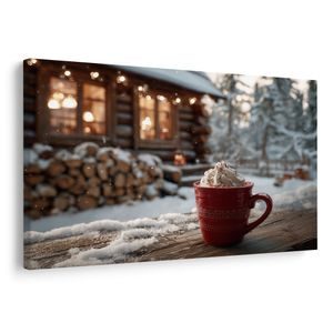 TABLOU ATMOSFERĂ DE CRĂCIUN ÎN FAȚA CABANEI - TABLOURI DE CRĂCIUN ȘI DE IARNĂ - TABLOURI