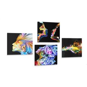 CANVAS PRINT SET COLORFUL ABSTRACTION ON A BLACK BACKGROUND - SET OF PICTURES - PICTURES