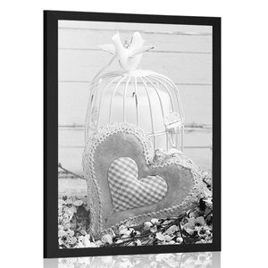 POSTER VINTAGE HEART AND LANTERNS IN BLACK AND WHITE - BLACK AND WHITE - POSTERS