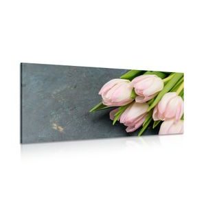 TABLEAU SUR TOILE – TULIPES ROSE PASTEL - TABLEAUX DE FLEURS - TABLEAUX