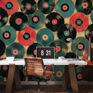 SAMOLEPÍCÍ TAPETA RETRO VINYLOVÉ DESKY V BARVÁCH - HUDEBNÍ TAPETY - WALLPAPERS