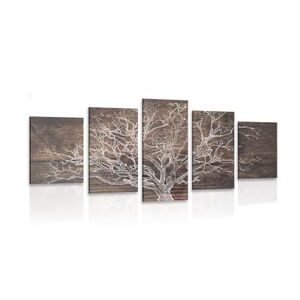 5-PIECE CANVAS PRINT TREE CROWN ON A WOODEN BASE - OBRAZY STROMY ŽIVOTA - PICTURES