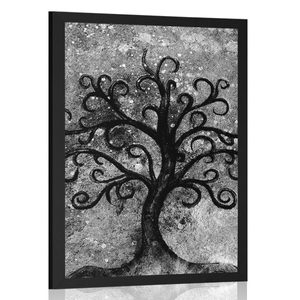 Plakat črnobelo drevo življenja