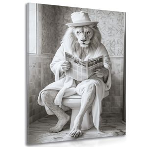 QUADRO SU TELA – LEONE BIANCO CON GIORNALI IN BAGNO - STAMPE E QUADRI - 🔥 SVENDITA TOTALE