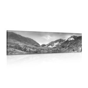 TABLEAU SUR TOILE – MONTAGNES MAJESTUEUSES AVEC LAC EN NOIR ET BLANC - TABLEAUX EN NOIR ET BLANC - TABLEAUX