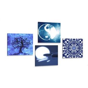 CANVAS PRINT SET FENG SHUI IN BLUE VERSION - SET OF PICTURES - PICTURES