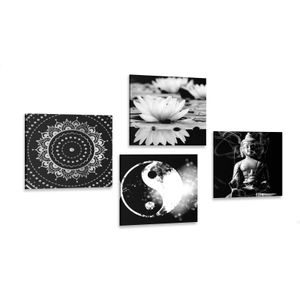 CANVAS PRINT SET FENG SHUI IN BLACK AND WHITE - SET OF PICTURES - PICTURES