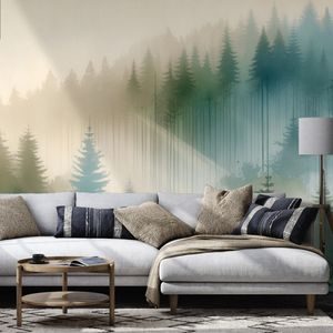 CARTA DA PARATI – FORESTA NEBBIOSA AD ACQUERELLO - CARTA DA PARATI FORESTA - CARTA DA PARATI