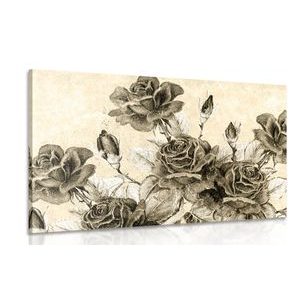 CANVAS PRINT VINTAGE BOUQUET OF ROSES IN SEPIA DESIGN - BLACK AND WHITE PICTURES - PICTURES