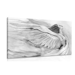 Obraz slobodný anjel v čiernobielom prevedení