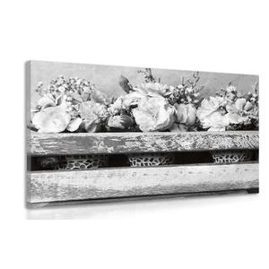 OBRAZ ČERNOBÍLÉ KVĚTINY V BEDÝNCE BEZ SRDÍČKA - ČERNOBÍLÉ OBRAZY - OBRAZY