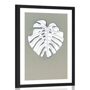 POSTER WITH MOUNT WHITE MONSTERA LEAF - MOTIFS FROM OUR WORKSHOP - POSTERS