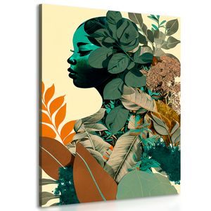 Slika žena pokrivena lišćem