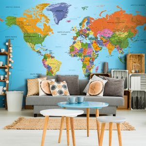 Öntapadó tapéta a világ földrajzi térképe  - World Map: Colourful Geography