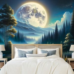 SAMOPRZYLEPNA TAPETA MAGICZNY NOCNY KRAJOBRAZ Z KSIĘŻYCEM - TAPETY KOSMOS I GWIAZDY - TAPETY