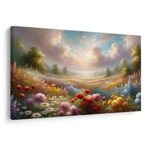 CANVAS SCHILDERIJ ROMANTISCH BLOEMENVELD - SCHILDERIJEN VAN VELDEN EN WEIDEN - SCHILDERIJEN
