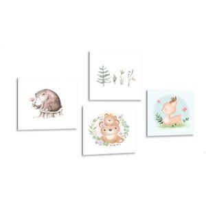 CANVAS PRINT SET ANIMALS IN SOFT COLORS - SET OF PICTURES - PICTURES