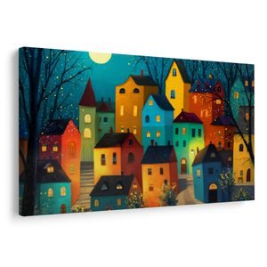 OBRAZ KOUZELNÁ NOČNÍ VESNIČKA - BAREVNÉ DOMY - OBRAZY