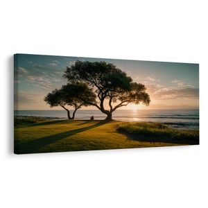 CANVAS SCHILDERIJ RUSTIGE AVOND BIJ BOOM - SCHILDERIJEN BOMEN EN BLADEREN - SCHILDERIJEN