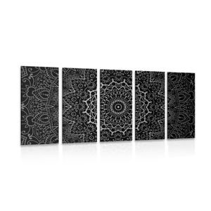 5-TEILIGES WANDBILD VINTAGE-MANDALA IM INDISCHEN STIL IN SCHWARZ-WEISS - SCHWARZ-WEISSE BILDER - BILDER