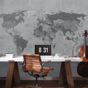 SAMOLEPÍCÍ TAPETA MAPA SVĚTA V ŠEDÉM PROVEDENÍ - WALLPAPERS MAPS - WALLPAPERS