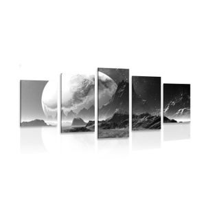 5-dijelna slika fantasy krajolik u crno-bijelom dizajnu