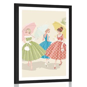 POSTER WITH MOUNT RETRO LADIES WITH UMBRELLAS - VINTAGE AND RETRO - POSTERS