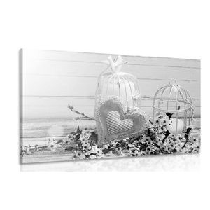 Canvas print vintage heart and lanterns in black and white